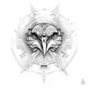 Create a buzzard tattoo with Maori motifs and sketch style shading tattoo design idea