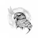 Create a buzzard tattoo with Maori motifs and sketch style shading tattoo design idea