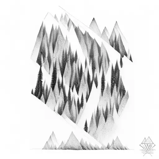 sound wave that is reflected horizontally in a forest mountain lake tattoo design idea