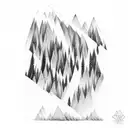 sound wave that is reflected horizontally in a forest mountain lake tattoo design idea