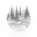 sound wave that is reflected horizontally in a forest mountain lake tattoo design idea