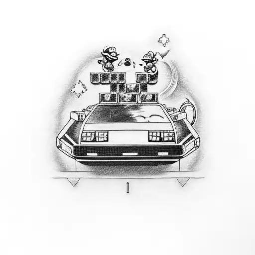 delorean+mario bros+pink panter tattoo design idea