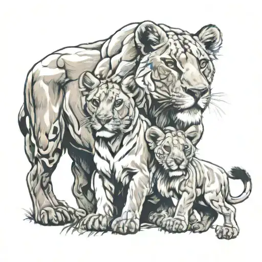 lioness protecting her cubs tattoo design idea