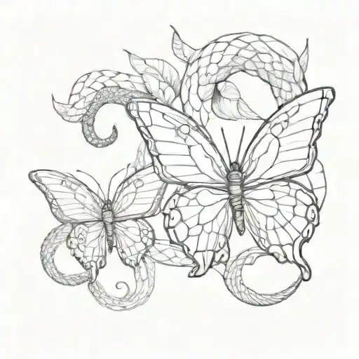 butterfly with a snake slithering tattoo design idea