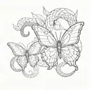 butterfly with a snake slithering tattoo design idea