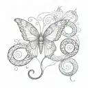 butterfly with a snake slithering tattoo design idea