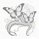 butterfly with a snake slithering tattoo design idea