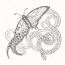 butterfly with a snake slithering tattoo design idea