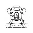 A vintage microscope with a book and a cup of coffee tattoo design idea