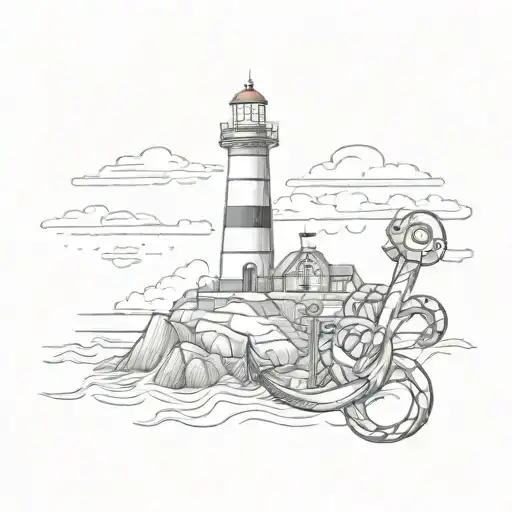 lighthouse and anchor tattoo design idea