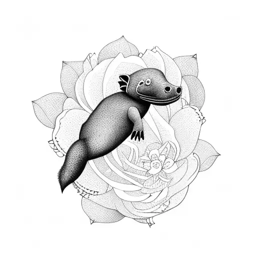 platypus with flowers tattoo design idea