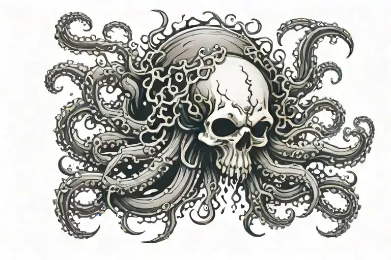 A ghost with a skull and tentacles tattoo design idea