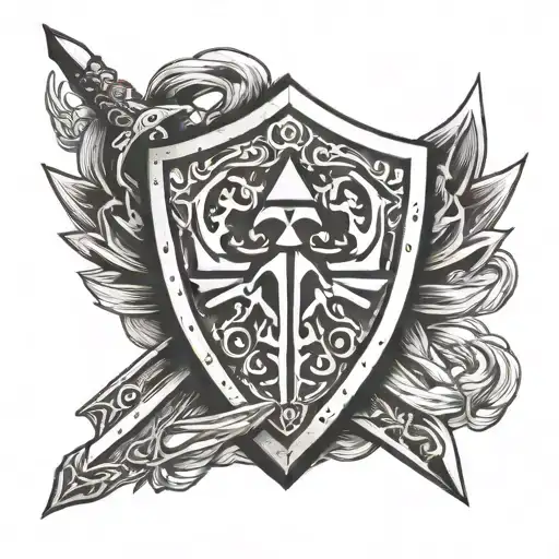 hylian sheild with two master swords crossed tattoo design idea