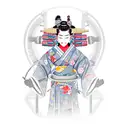Geisha wearing samurai armor holding a stethoscope tattoo design idea