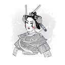 Geisha wearing samurai armor holding a stethoscope tattoo design idea