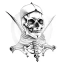 freehand black medieval skeleton in armor  tattoo design idea
