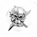 freehand black medieval skeleton in armor  tattoo design idea