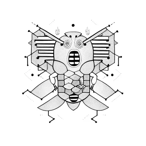 beatboxing character surrounded by musical notes and bee hives pattern  tattoo design idea