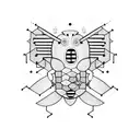 beatboxing character surrounded by musical notes and bee hives pattern  tattoo design idea