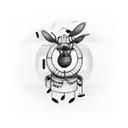 beatboxing character surrounded by musical notes and bee hives pattern  tattoo design idea