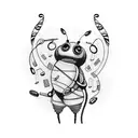beatboxing character surrounded by musical notes and bee hives pattern  tattoo design idea