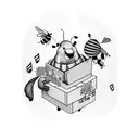 beatboxing character surrounded by musical notes and bee hives pattern  tattoo design idea