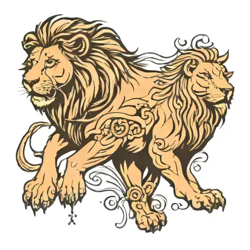 lion roaring and lamb tattoo design idea