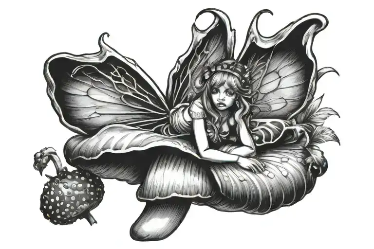 Fairy Lying On A Mushroom tattoo design idea