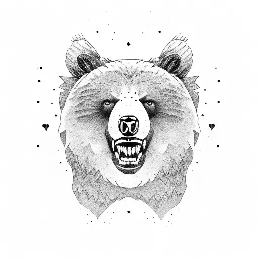 Angry Bear full face  tattoo design idea