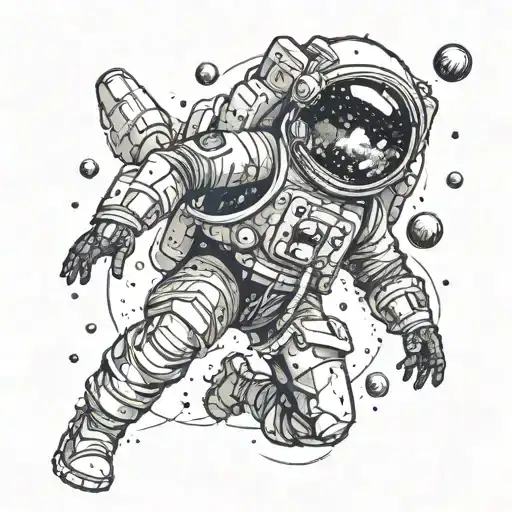 A space explorer encountering a cosmic horror in the depths of space tattoo design idea