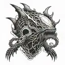 A terrifying alien monster emerging from the depths of the ocean tattoo design idea