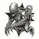 A terrifying alien monster emerging from the depths of the ocean tattoo design idea