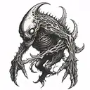 A terrifying alien monster emerging from the depths of the ocean tattoo design idea