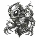 A terrifying alien monster emerging from the depths of the ocean tattoo design idea
