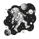 A computer engineer navigating through a galaxy of planets and stars tattoo design idea