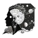 A computer engineer navigating through a galaxy of planets and stars tattoo design idea