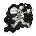 A computer engineer navigating through a galaxy of planets and stars tattoo design idea