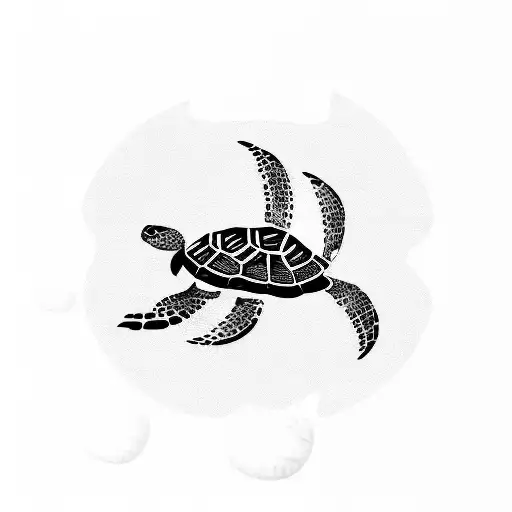 Turtle with coconut tree tattoo design idea