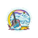 guitar with mountain tattoo design idea