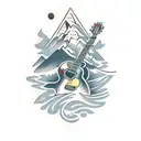 guitar with mountain tattoo design idea