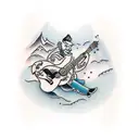 guitar with mountain tattoo design idea