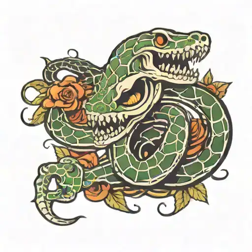 slithering skeleton snake  tattoo design idea