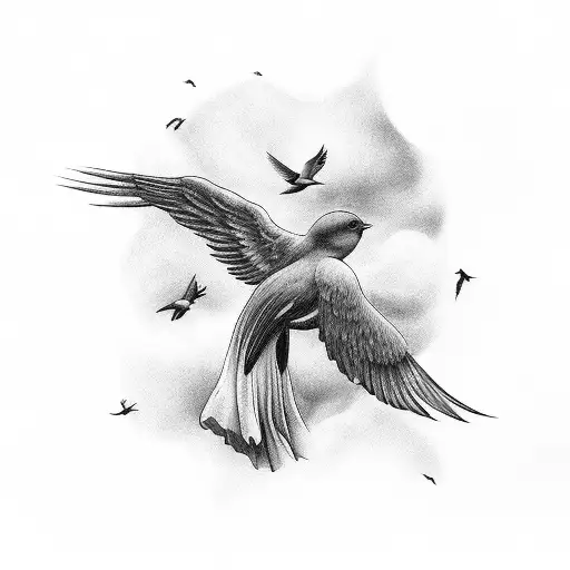 heaven with angels and birds tattoo design idea