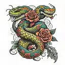 snake wrapped around spinal cord with flowers tattoo design idea