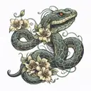 snake wrapped around spinal cord with flowers tattoo design idea