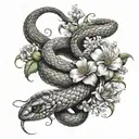snake wrapped around spinal cord with flowers tattoo design idea