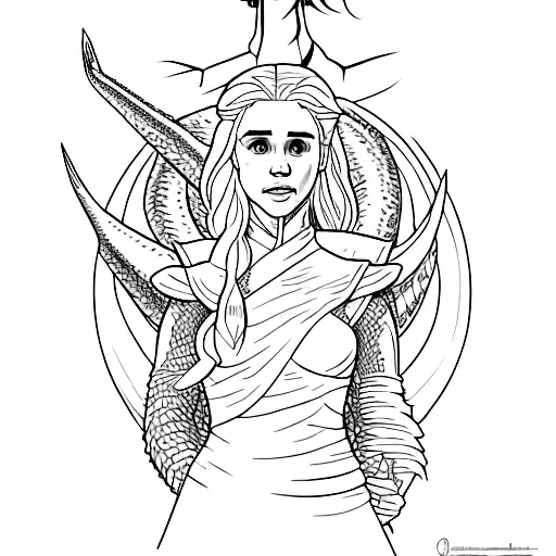 A minimalist portrait of Daenerys Targaryen with her three dragons tattoo design idea