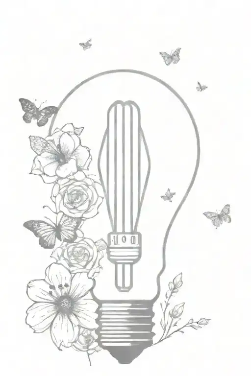 broken light bulb with flowers and butterflies coming out of it. the words "all lights turned off can be turned on"  tattoo design idea