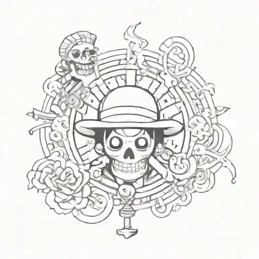 One piece inspired tattoo featuring the date 19/07/24 tattoo design idea