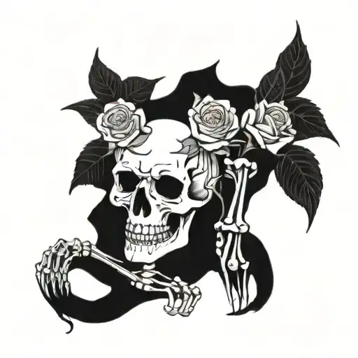 headless skeleton holding wilted rose tattoo design idea
